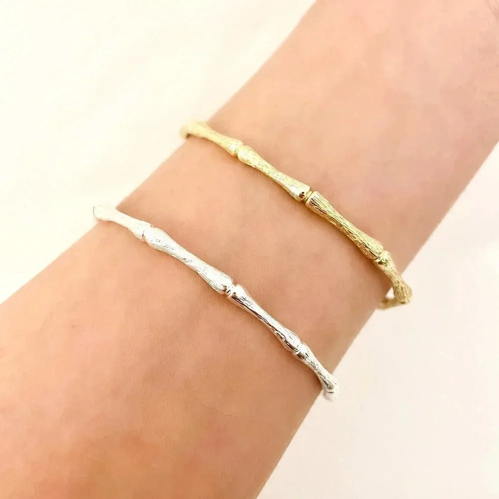 925 Sterling Silver Textured Cuff Bracelet Bamboo Bracelet Bangle Bracelet